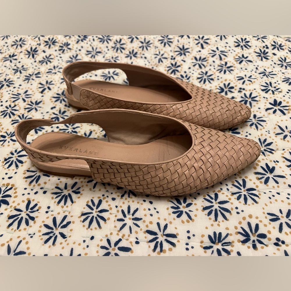 Everlane V Slingback Woven Leather Flats Nude/Blush pink 7.5/8